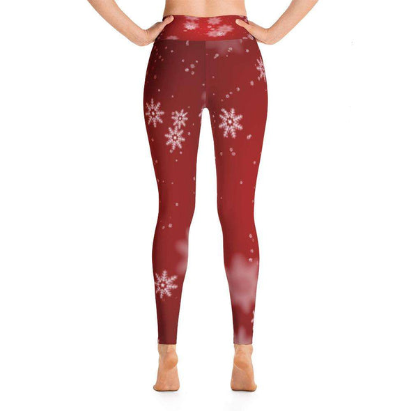 Red & White Snow Print Yoga Leggings