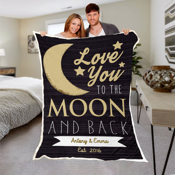 Love You To The Moon & Back Personalized Couple Blanket