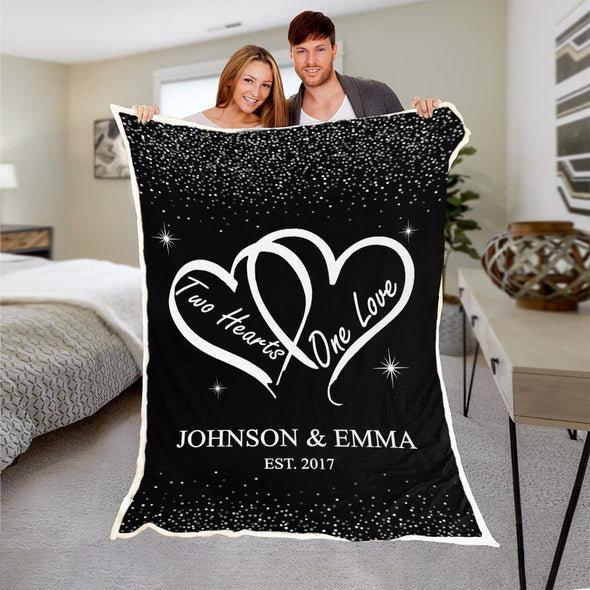 Two Hearts One Love Personalized Blanket For Couple