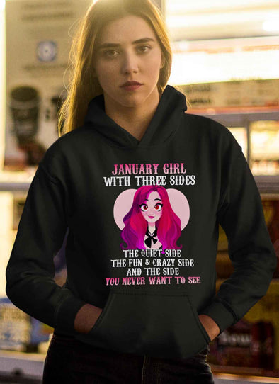 Limited Edition **January Girl With Three Sides Front Print** Shirts & Hoodies