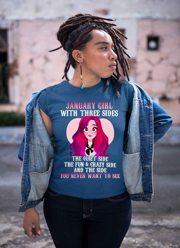 Limited Edition **January Girl With Three Sides Front Print** Shirts & Hoodies