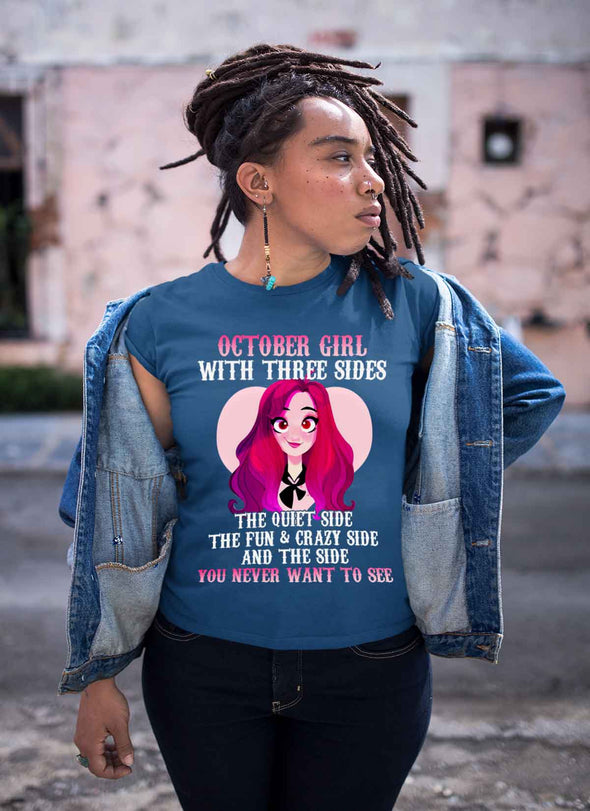 Limited Edition **October Girl With Three Sides Front Print** Shirts & Hoodies