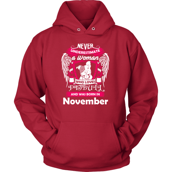 November Women Who Loves Pitbull Shirt, Hoodie & Tank