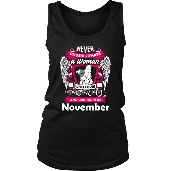 November Women Who Loves Pitbull Shirt, Hoodie & Tank