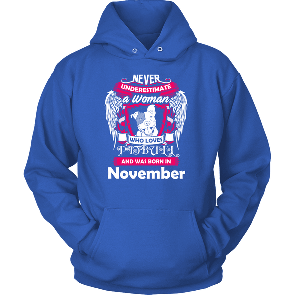 November Women Who Loves Pitbull Shirt, Hoodie & Tank