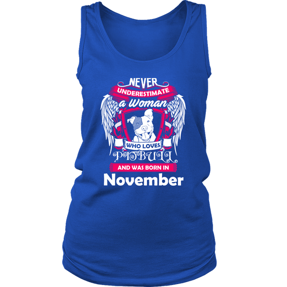 November Women Who Loves Pitbull Shirt, Hoodie & Tank