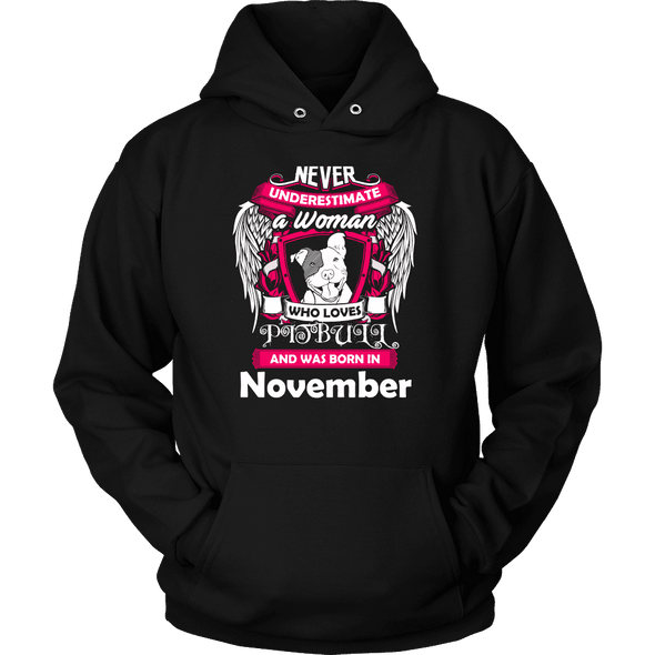 November Women Who Loves Pitbull Shirt, Hoodie & Tank