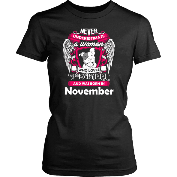 November Women Who Loves Pitbull Shirt, Hoodie & Tank