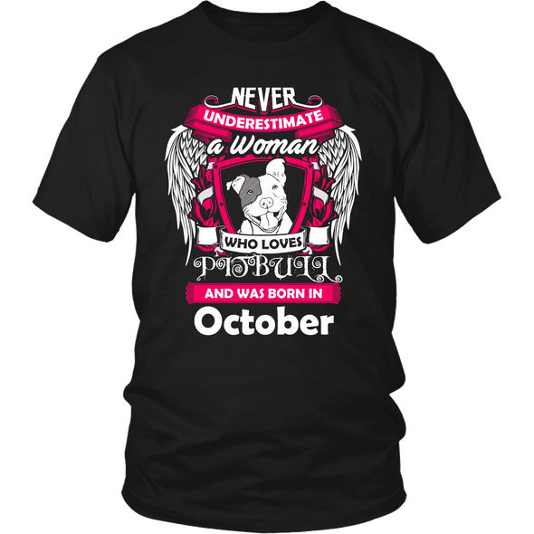 October Women Who Loves Pitbull Shirt, Hoodie & Tank