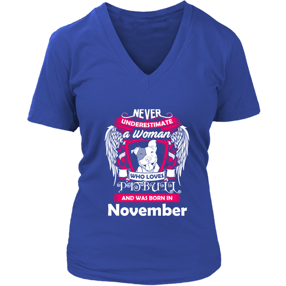 November Women Who Loves Pitbull Shirt, Hoodie & Tank