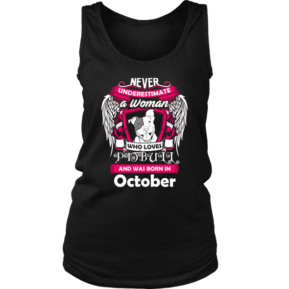 October Women Who Loves Pitbull Shirt, Hoodie & Tank