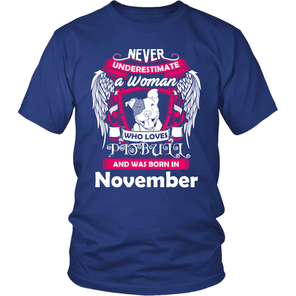 November Women Who Loves Pitbull Shirt, Hoodie & Tank