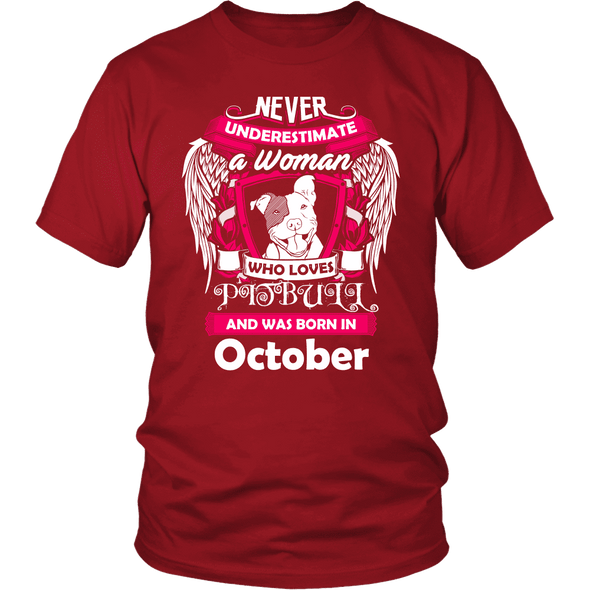 October Women Who Loves Pitbull Shirt, Hoodie & Tank